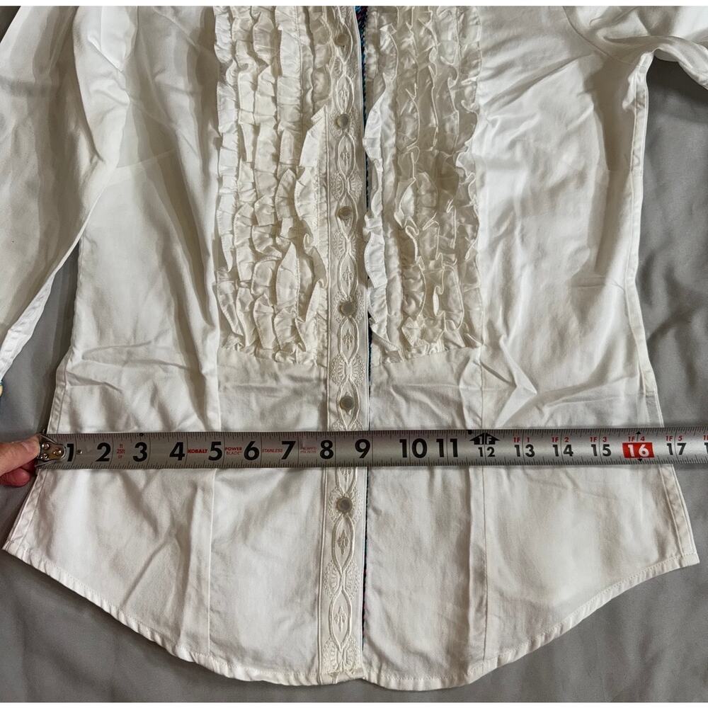 Robert Graham White Ruffle Shirt Women's XS Colorful Cuff Button Down - Picture 13 of 13